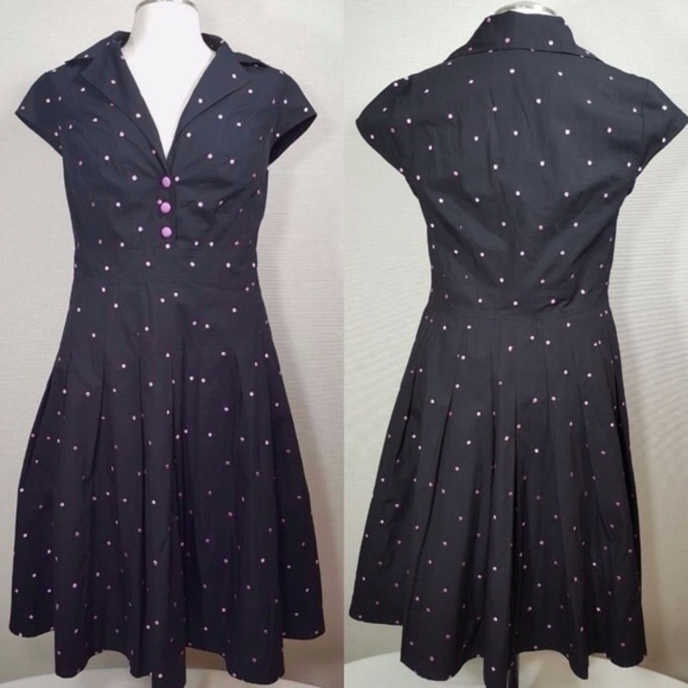 Black Dress w/ Purple Polka Dots Retro Style